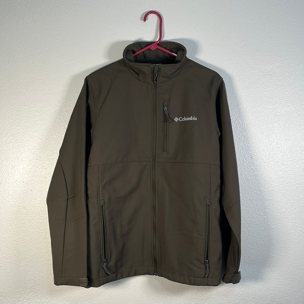 Columbia Olive Green Zip Up Light Weight Fleece Lined Jacket Size Medium